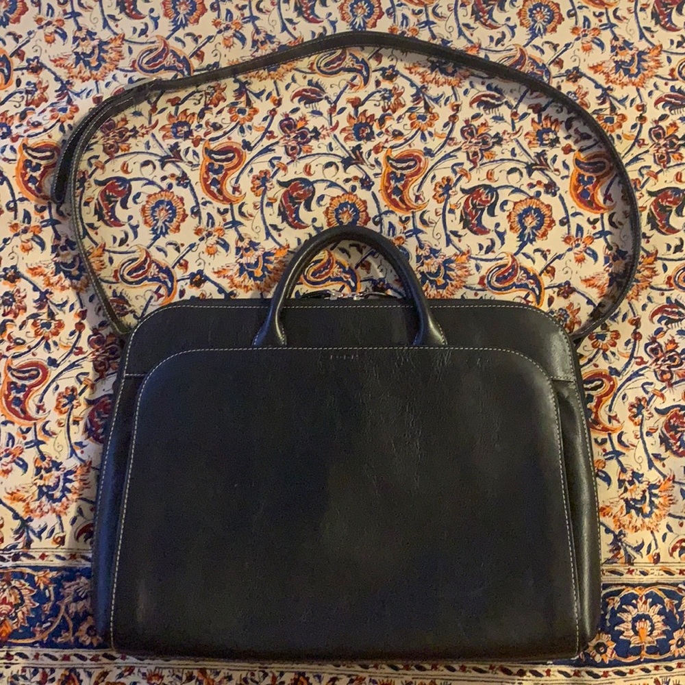 Lodis Slim, Black Leather Briefcase/Laptop Case, Unused